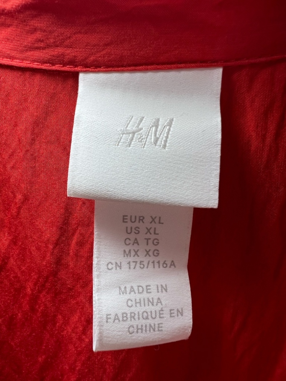 H&M Front Tie Maxi Shirt Dress Red Crinkle Fabric Oversize Unlined Side Slits XL - Picture 5 of 15